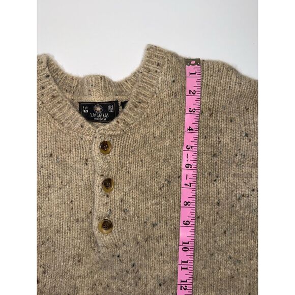 Vtg J Riggins Wool Sweater Henley Chunky Button Thick Cozy Beige Mens Large - Picture 12 of 14